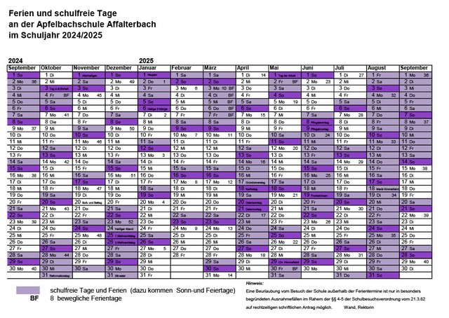 Ferienplan 2024-2025